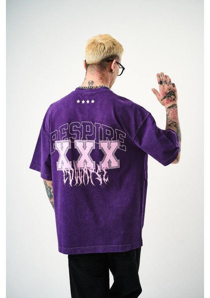 Erkek Respire Baskılı Yıkamalı Oversize T-Shirt Mor fırsatları