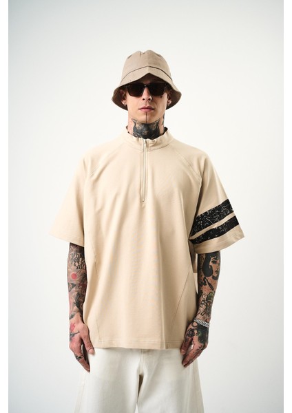 Erkek 84 Zone Baskılı Oversize T-Shirt Bej fiyatları