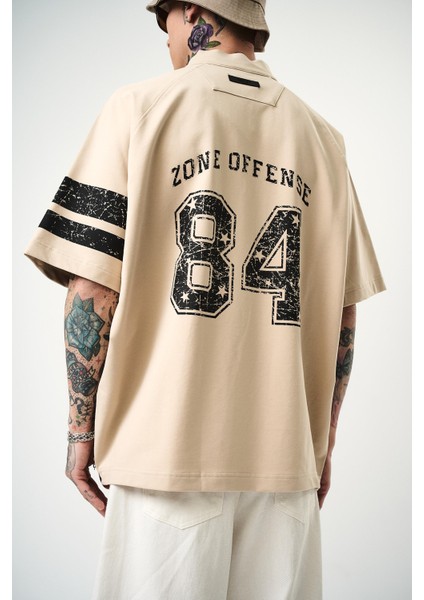 Erkek 84 Zone Baskılı Oversize T-Shirt Bej fırsatları