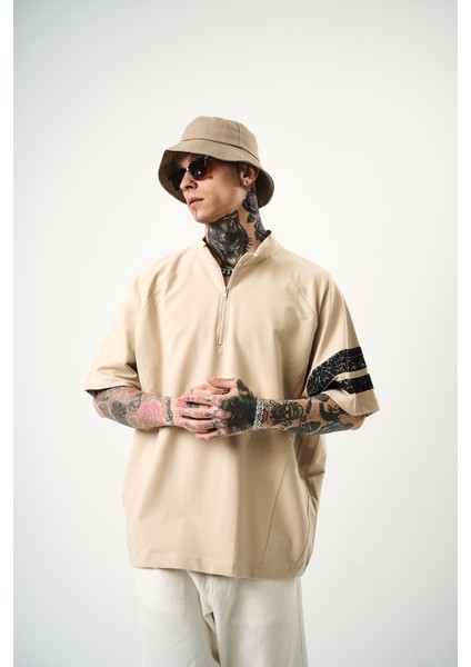 Erkek 84 Zone Baskılı Oversize T-Shirt Bej indirimleri
