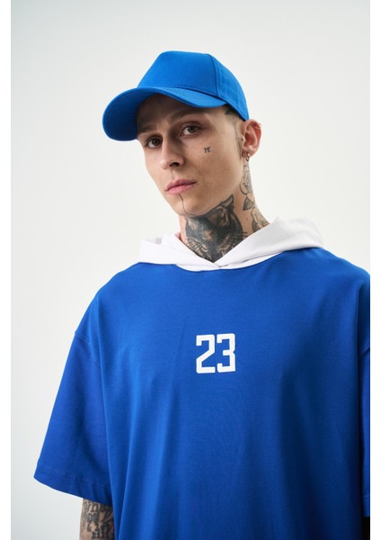 Erkek La Baskılı Kapüşonlu Oversize T-Shirt Saks fırsatları