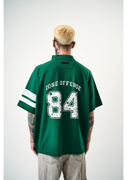 Erkek 84 Zone Baskılı Oversize T-Shirt Nefti