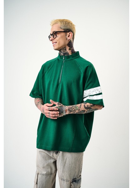 Erkek 84 Zone Baskılı Oversize T-Shirt Nefti modelleri