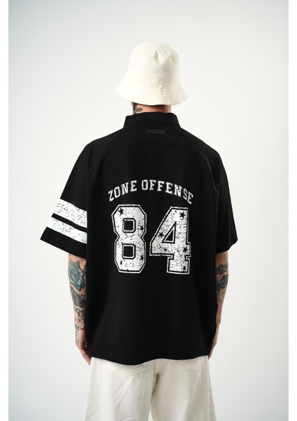 Erkek 84 Zone Baskılı Oversize T-Shirt Siyah