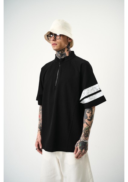 Erkek 84 Zone Baskılı Oversize T-Shirt Siyah modelleri