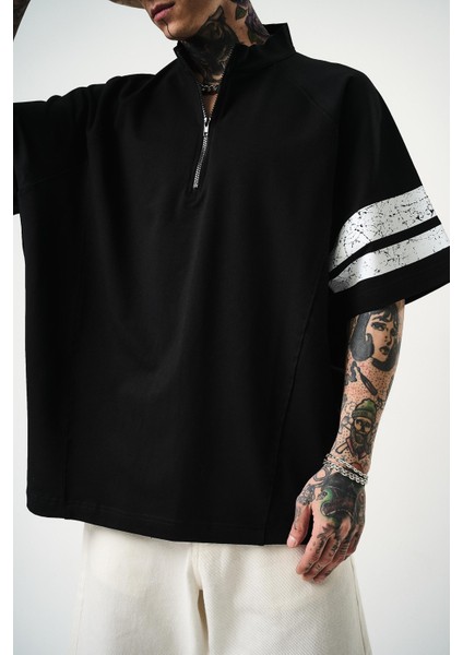Erkek 84 Zone Baskılı Oversize T-Shirt Siyah indirimleri