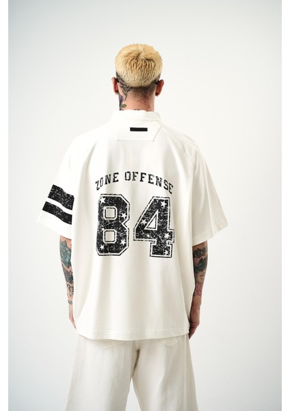 Erkek 84 Zone Baskılı Oversize T-Shirt Ekru