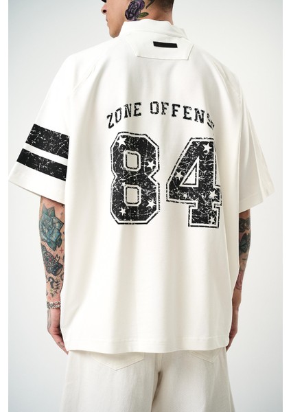 Erkek 84 Zone Baskılı Oversize T-Shirt Ekru fırsatları