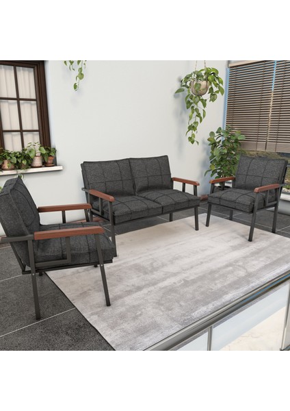 Modern Balkon, Bahçe, Cafe, Metal Kanepe Koltuk Takımı , Bahçe Mobilyası, 211 - Antrasit