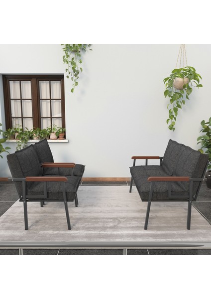 Modern Balkon, Bahçe, Cafe, Metal Kanepe Koltuk Takımı , Bahçe Mobilyası, 211 - Antrasit