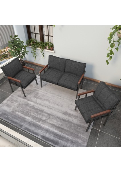 Modern Balkon, Bahçe, Cafe, Metal Kanepe Koltuk Takımı , Bahçe Mobilyası, 211 - Antrasit