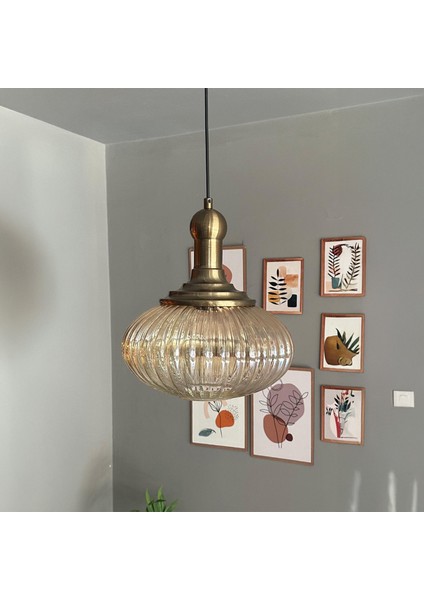 Elegant Cam Tekli Bal Rengi Avize Eskitme Long Knob Başlık Sarkıt Lamba Restoran Salon Aydınlatma