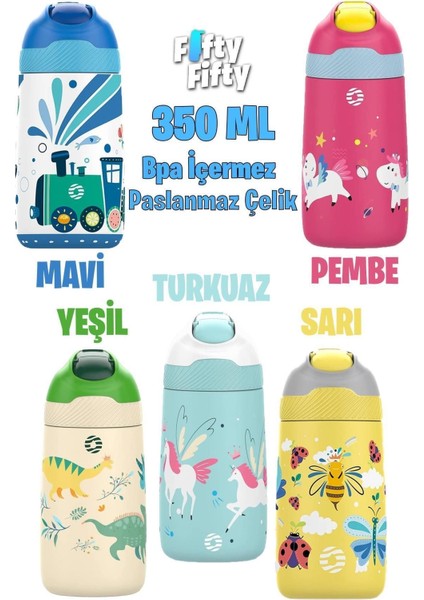 Çocuk 350 ml Pipetli Çelik Matara Paslanmaz Çelik Termos 5 Farklı Renk 2055
