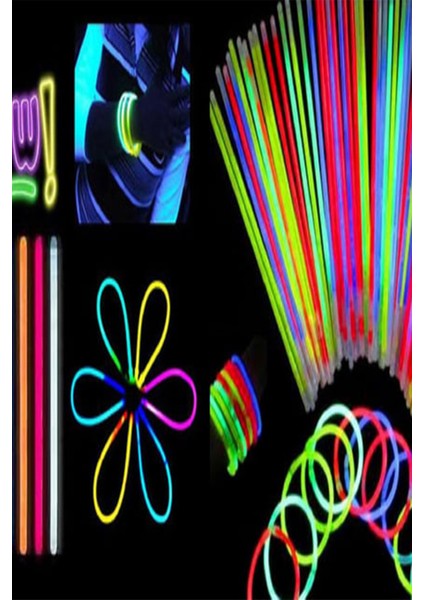 Fosforlu Çubuk 100 Adet 100 adet lastik aparatı Fosforlu Parti Çubuğu Eğlence Doğum Günü Parti Fosforlu Çubuk