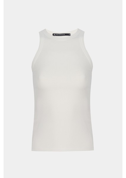 Ekru Daminas Slim Fit Bisiklet Yaka Sıfır Kol Bluz