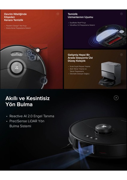 10000PA Ultra Emiş Güçlü Premium Robot Süpürge Ekstra Kenar Temizleme Sistemi