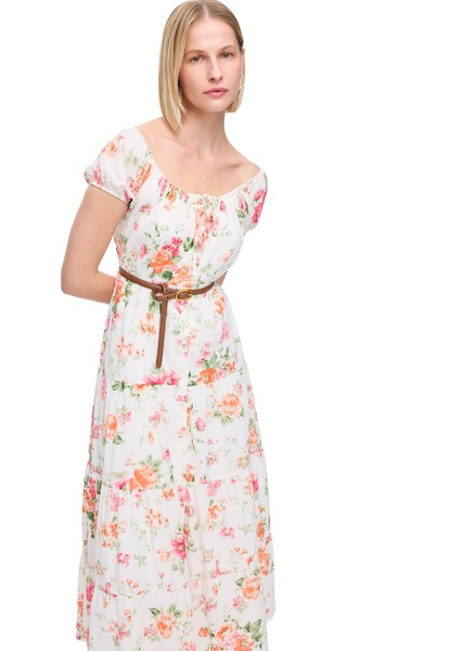 Ekru Clios Regular Fit Çiçekli Uzun Boy Elbise fiyatları