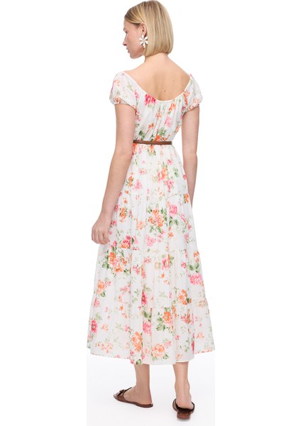 Ekru Clios Regular Fit Çiçekli Uzun Boy Elbise modelleri