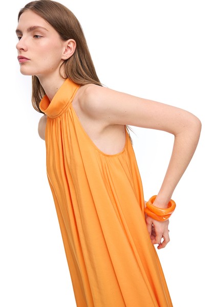 Turuncu Decisive Rahat Kalıp Diz Altı Elbise modelleri