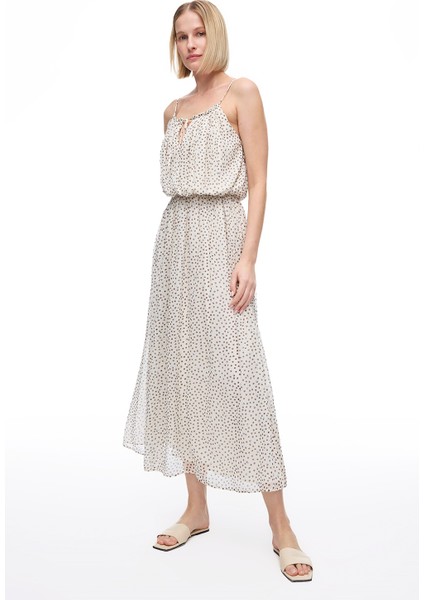 Açık Bej Fidos Regular Fit Puantiyeli Uzun Boy Elbise