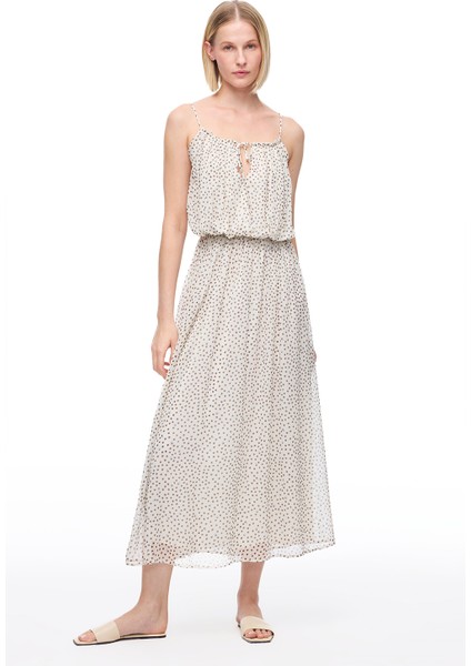 Açık Bej Fidos Regular Fit Puantiyeli Uzun Boy Elbise modelleri