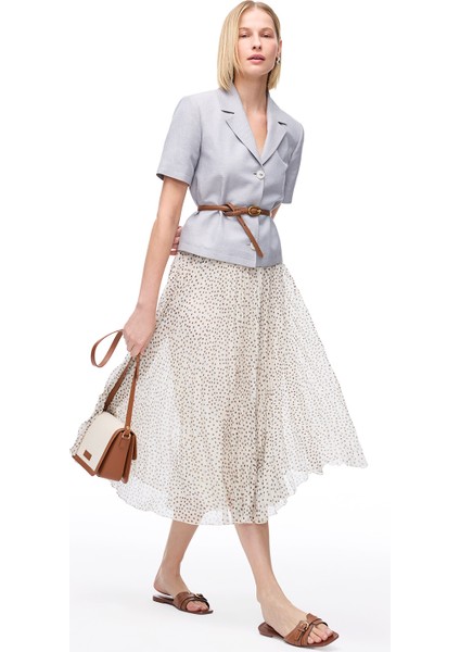 Açık Bej Fidos Regular Fit Yüksek Bel Diz Boy Etek