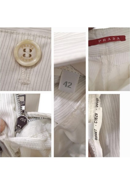 #orijinal #tasarımcı S - M #beyaz #çizgili #kısa #mini #kumaş #pamuk #cepli #şort