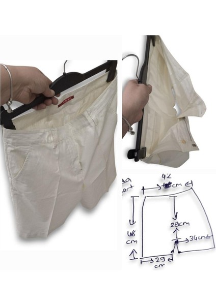 #orijinal #tasarımcı S - M #beyaz #çizgili #kısa #mini #kumaş #pamuk #cepli #şort