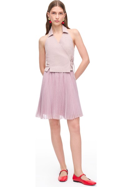 Pembe Violet Regular Fit Gömlek Yaka Ekoseli Bluz fiyatları