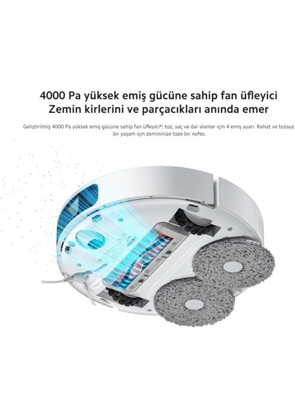 Akıllı Ios-Android Wi?-Fi? Bağlantı I?stasyonlu Çift Döner Paspaslı 4000PA Kontrol Robot Süpürge