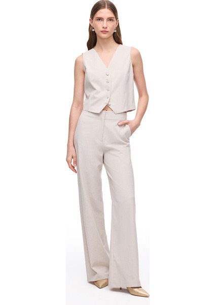 Bej Anyolit Rahat Kalıp Yüksek Bel Pantolon fiyatları