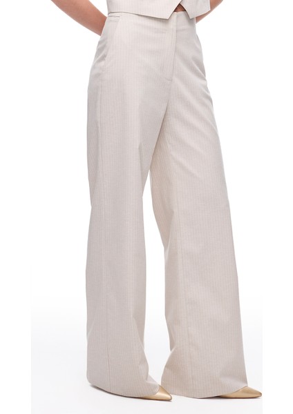 Bej Anyolit Rahat Kalıp Yüksek Bel Pantolon modelleri