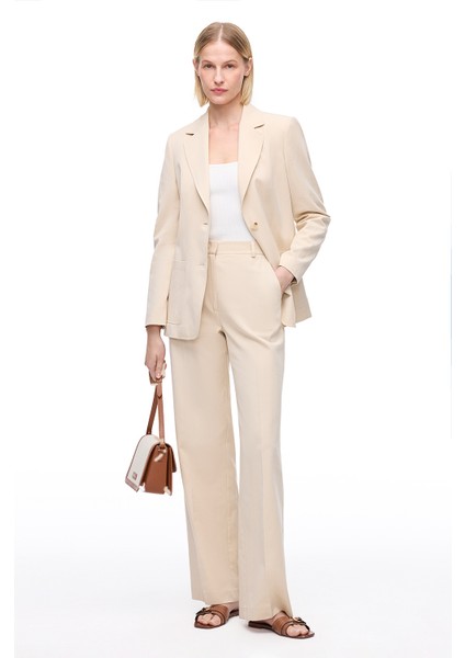 Bej Loresi Rahat Kalıp Yüksek Bel Pantolon