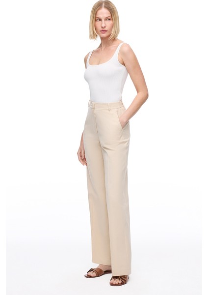 Bej Loresi Rahat Kalıp Yüksek Bel Pantolon fiyatları