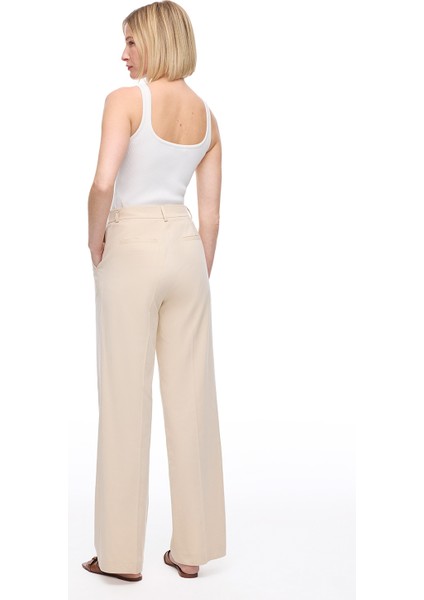 Bej Loresi Rahat Kalıp Yüksek Bel Pantolon fırsatları
