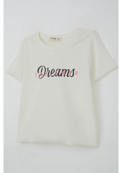 Kız Çocuk Tişört Yazı Baskılı 8-14 Yaş, Ekru modelleri