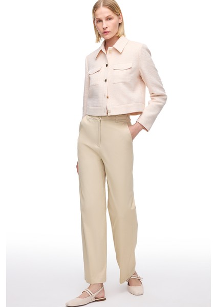 Bej Kalsit Rahat Kalıp Yüksek Bel Pantolon