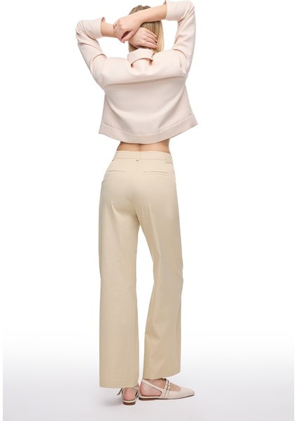 Bej Kalsit Rahat Kalıp Yüksek Bel Pantolon fırsatları