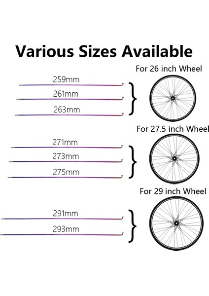 12 Adet 263MM Tarzı Inç Tekerlekli Dağ Yol Bisikleti Için Gökkuşağı Renkli Bisiklet Telleri ve Mamelonlar Paslanmaz Çelik Yüksek Dayanıklılık Bisiklet Telleri (Yurt Dışından) fiyatları