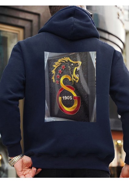 Tasarım Baskılı Oversize kapüşonlu Kadın-Erkek Sweatshirt GALATASARAY S - Haki