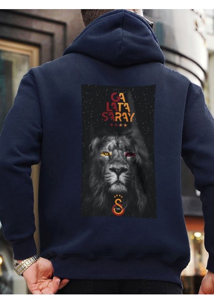 Tasarım Baskılı Oversize kapüşonlu Kadın-Erkek Sweatshirt GALATASARAY L - Haki