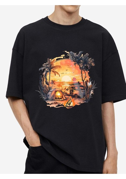 Tasarım Baskılı Oversize Kadın-Erkek Dtf Baskı Tshirt