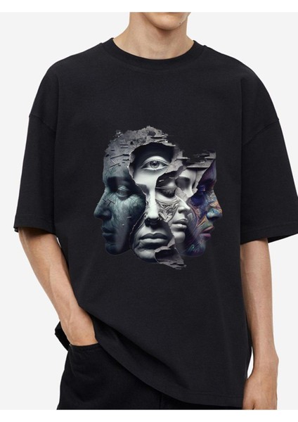 Tasarım Baskılı Oversize Kadın-Erkek Dtf Baskı Tshirt
