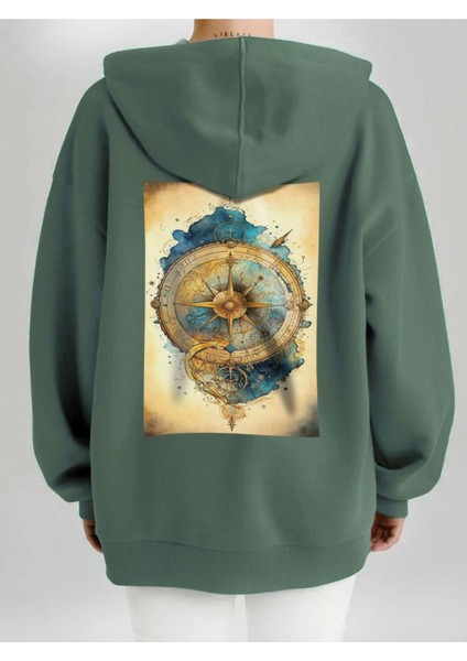 Tasarım Baskılı Oversize Kapüşonlu Kadın-Erkek Sweatshirt