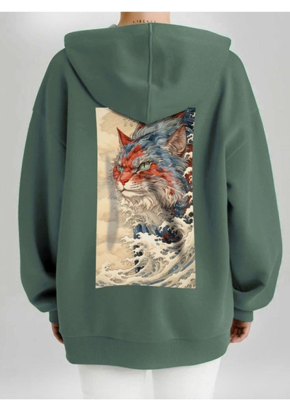 Tasarım Baskılı Oversize Kapüşonlu Kadın-Erkek Sweatshirt