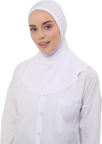 Kadın Tesettür Pratik Boyunluklu Hijab - Sporcu Bone - Beyaz