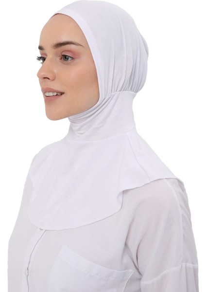 Kadın Tesettür Pratik Boyunluklu Hijab - Sporcu Bone - Beyaz