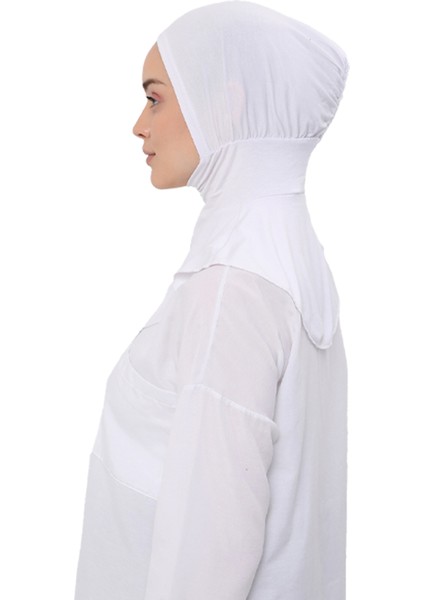 Kadın Tesettür Pratik Boyunluklu Hijab - Sporcu Bone - Beyaz