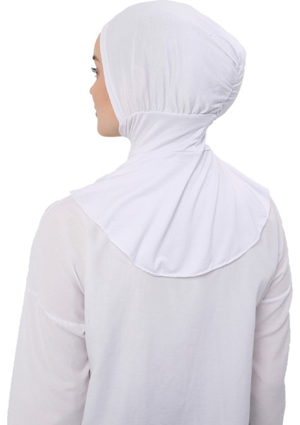 Kadın Tesettür Pratik Boyunluklu Hijab - Sporcu Bone - Beyaz