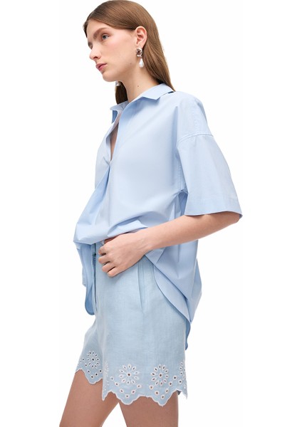 Bebe Mavisi Holas Regular Fit Yüksek Bel Kısa Boy Şort